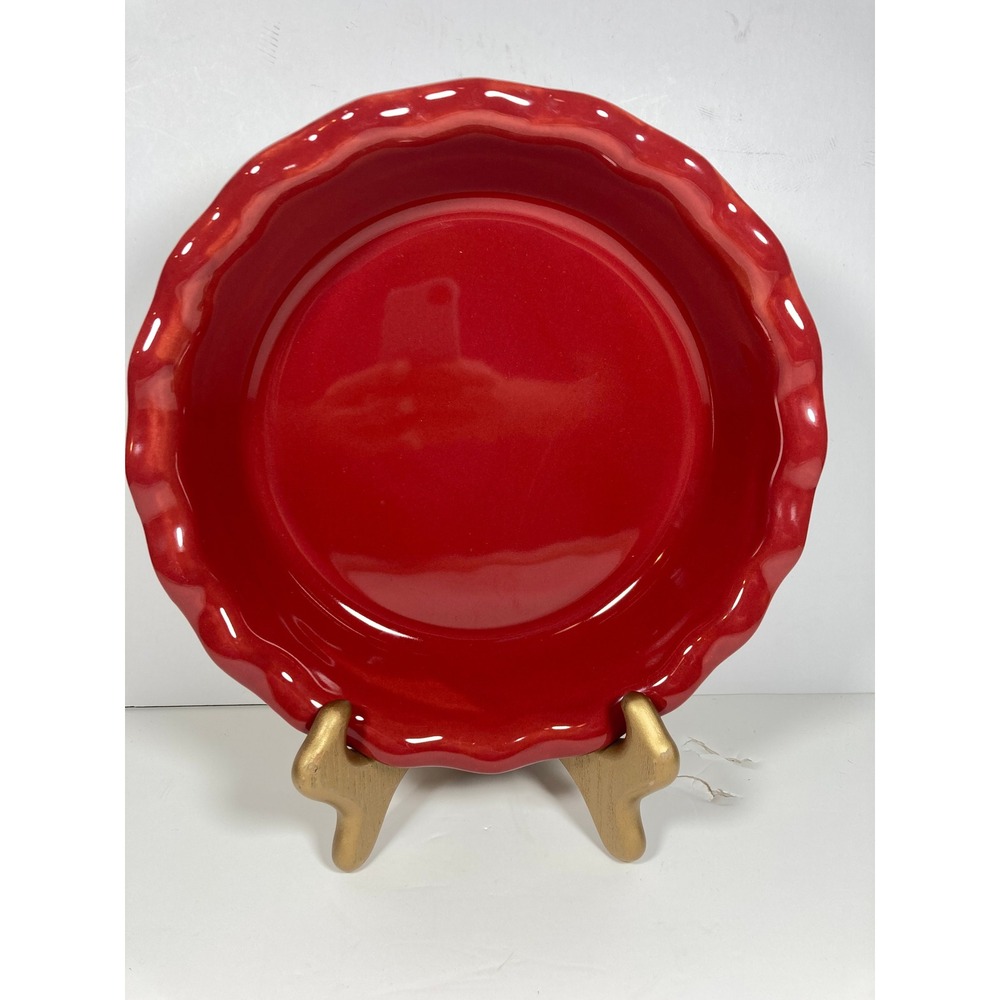 Emile Henry Red Ceramic Scalloped Pie Dish 9 Inch Baking Pan 6181 France